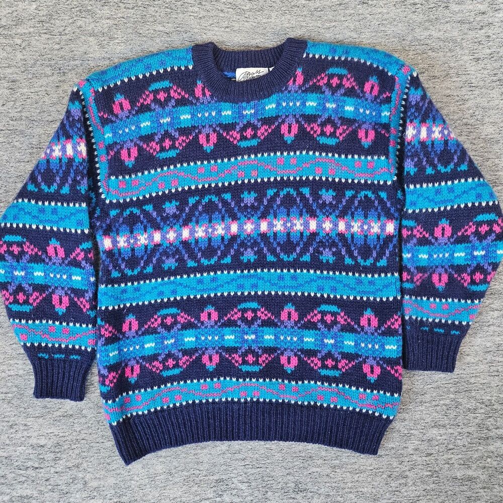 Brass Plum Nordstrom Women's Wool Sweater Sz M Blue Nordic 100% Shetland Vintage
